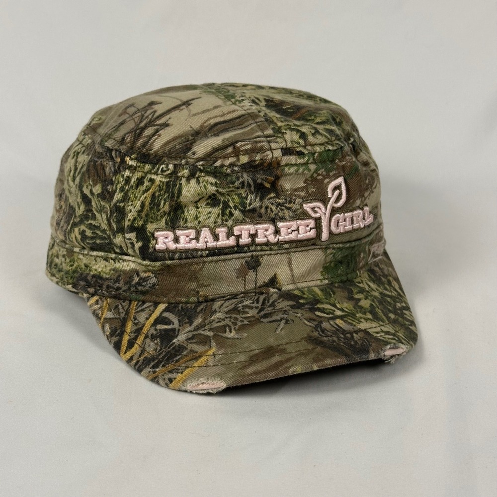 Realtree Girl Camo Cadet Hat Women OSFM Green Pink Distressed Adjustable Cap